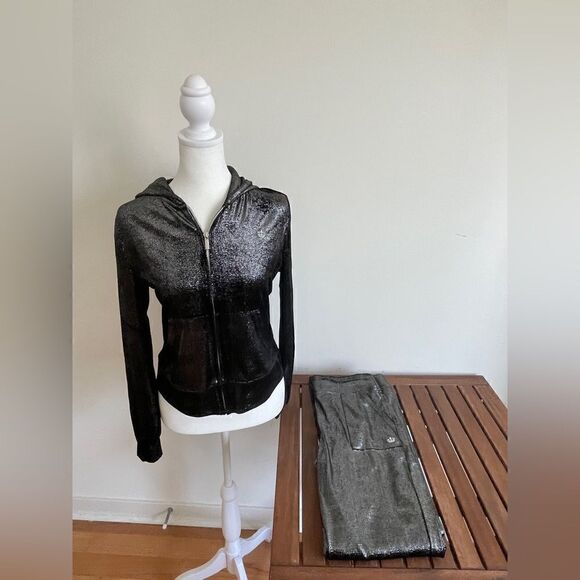 NWT Juicy Couture shine velour Jacket+mid rise wide leg pant S(Matching Set) - Picture 2 of 16